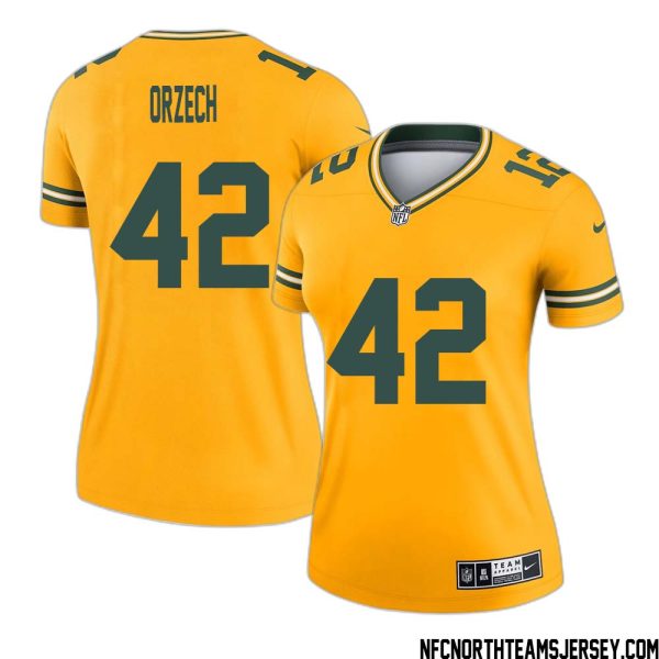 Matthew Orzech No 42 Davante Adams Green Bay Packers Inverted Legend Jersey Gold Women – Replica