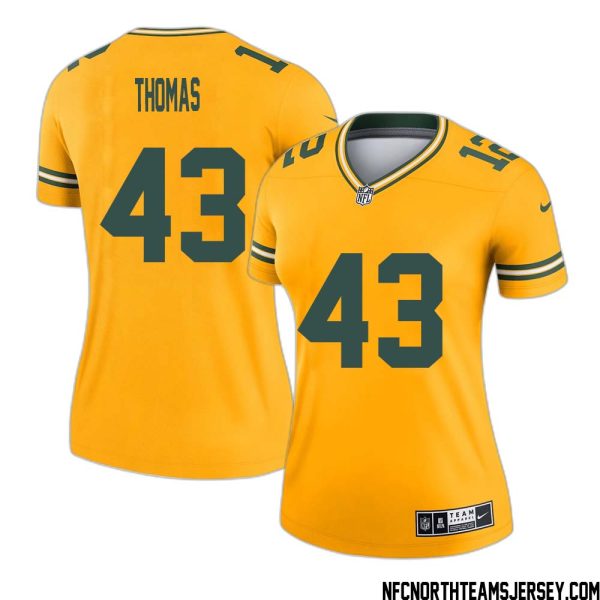 Kiondre Thomas No 43 Davante Adams Green Bay Packers Inverted Legend Jersey Gold Women – Replica