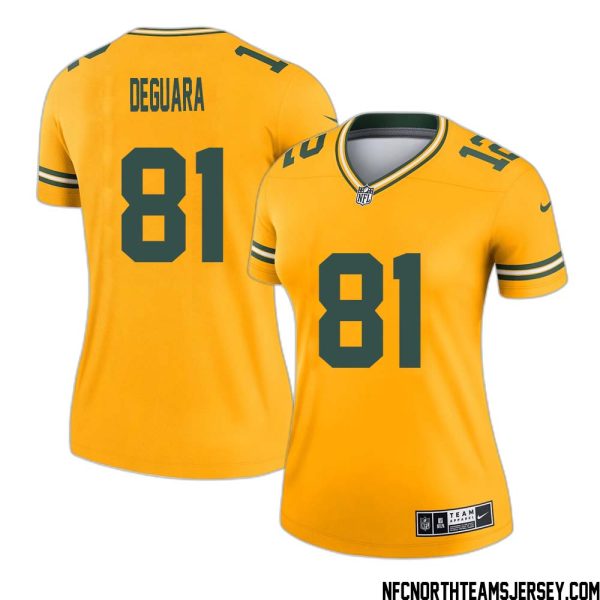 Josiah Deguara No 81 Davante Adams Green Bay Packers Inverted Legend Jersey Gold Women – Replica