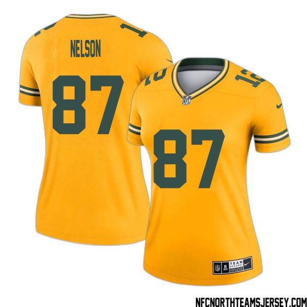 Jordy Nelson No 87 Davante Adams Green Bay Packers Inverted Legend Jersey Gold Women – Replica
