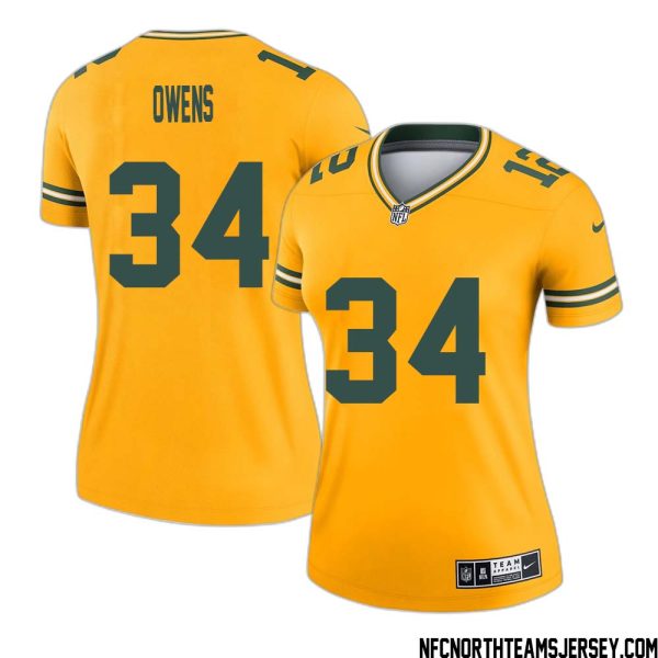 Jonathan Owens No 34 Davante Adams Green Bay Packers Inverted Legend Jersey Gold Women – Replica