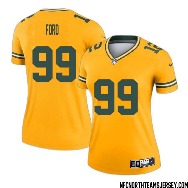 Jonathan Ford No 99 Davante Adams Green Bay Packers Inverted Legend Jersey Gold Women – Replica