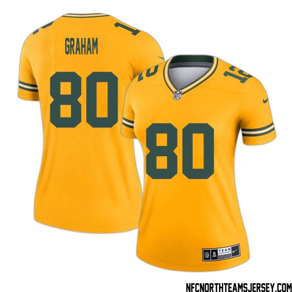 Jimmy Graham No 80 Davante Adams Green Bay Packers Inverted Legend Jersey Gold Women – Replica