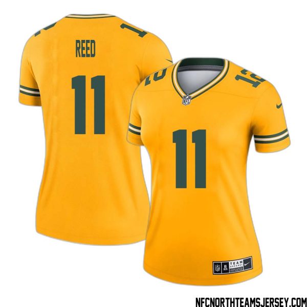 Jayden Reed No 11 Davante Adams Green Bay Packers Inverted Legend Jersey Gold Women – Replica