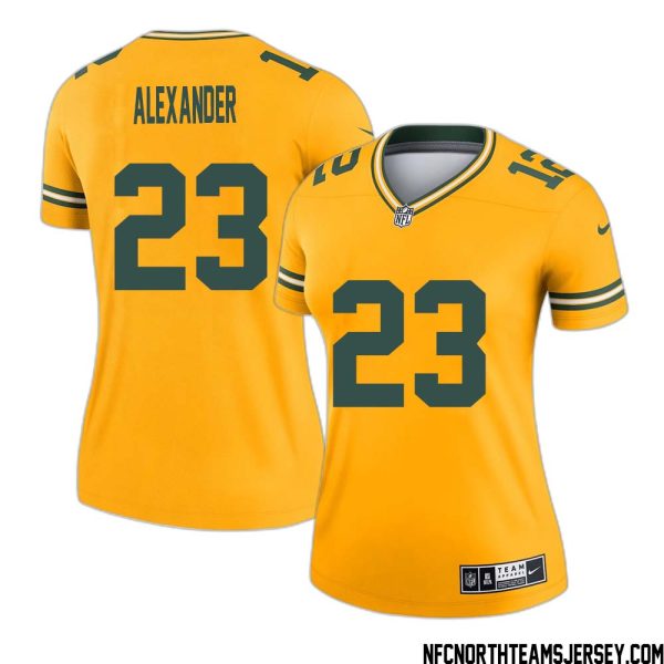 Jaire Alexander No 23 Davante Adams Green Bay Packers Inverted Legend Jersey Gold Women – Replica