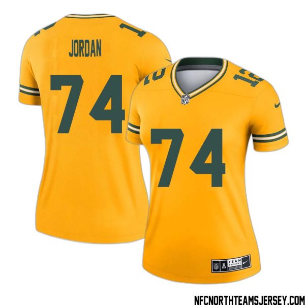Henry Jordan No 74 Davante Adams Green Bay Packers Inverted Legend Jersey Gold Women – Replica