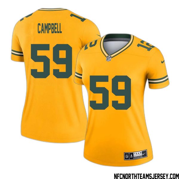 De?Vondre Campbell No 59 Davante Adams Green Bay Packers Inverted Legend Jersey Gold Women – Replica