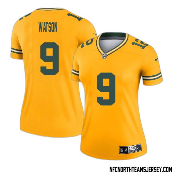 Christian Watson No 9 Davante Adams Green Bay Packers Inverted Legend Jersey Gold Women – Replica