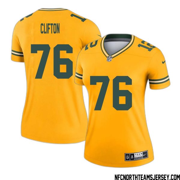 Chad Clifton No 76 Davante Adams Green Bay Packers Inverted Legend Jersey Gold Women – Replica