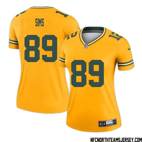 Ben Sims No 89 Davante Adams Green Bay Packers Inverted Legend Jersey Gold Women – Replica