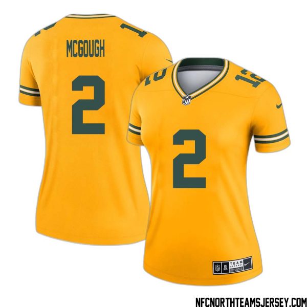 Alex Mcgough No 2 Davante Adams Green Bay Packers Inverted Legend Jersey Gold Women – Replica