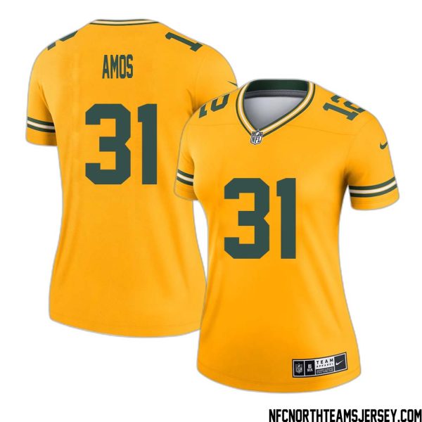 Adrian Amos No 31 Davante Adams Green Bay Packers Inverted Legend Jersey Gold Women – Replica