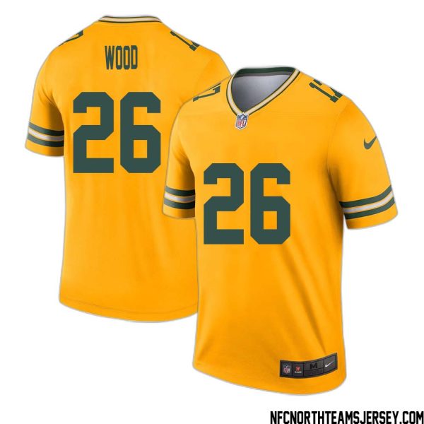 Willie Wood No 26 Davante Adams Green Bay Packers Inverted Legend Jersey Gold – Replica