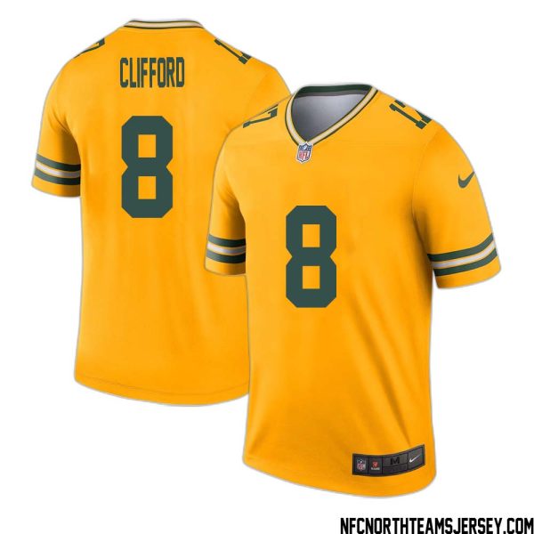 Sean Clifford No 8 Davante Adams Green Bay Packers Inverted Legend Jersey Gold – Replica