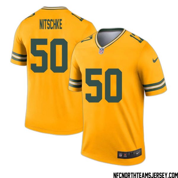 Ray Nitschke No 50 Davante Adams Green Bay Packers Inverted Legend Jersey Gold – Replica
