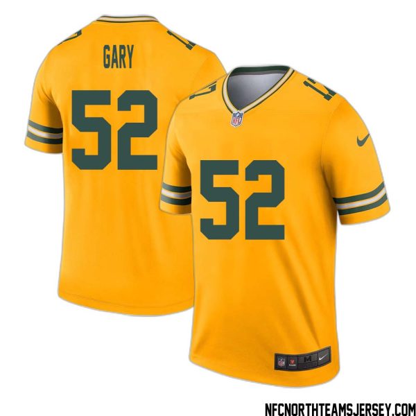 Rashan Gary No 52 Davante Adams Green Bay Packers Inverted Legend Jersey Gold – Replica