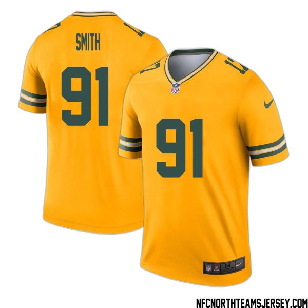 Preston Smith No 91 Davante Adams Green Bay Packers Inverted Legend Jersey Gold – Replica
