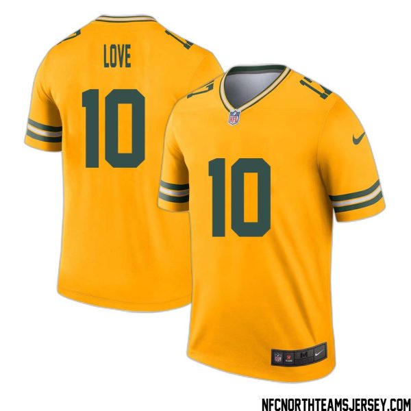 Jordan Love No 10 Davante Adams Green Bay Packers Inverted Legend Jersey Gold – Replica