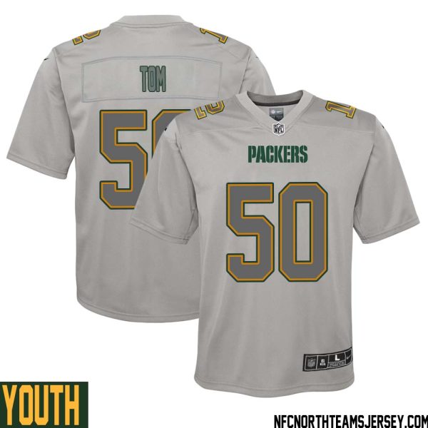 Zach Tom No 50 Green Bay Packers Atmosphere Jersey Grey Youth – Replica