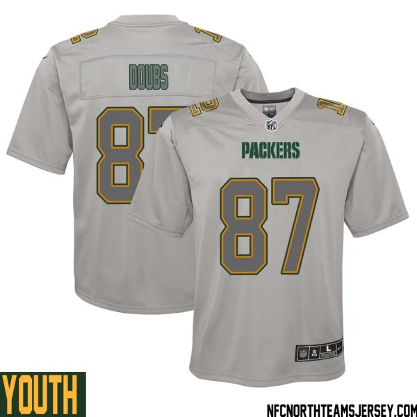 Romeo Doubs No 87 Green Bay Packers Atmosphere Jersey Grey Youth – Replica