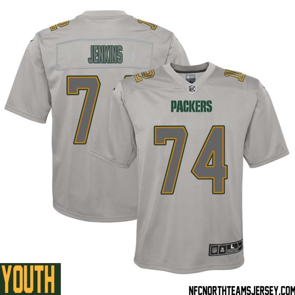 Elgton Jenkins No 74 Green Bay Packers Atmosphere Jersey Grey Youth – Replica