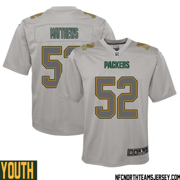 Clay Matthews No 52 Green Bay Packers Atmosphere Jersey Grey Youth – Replica