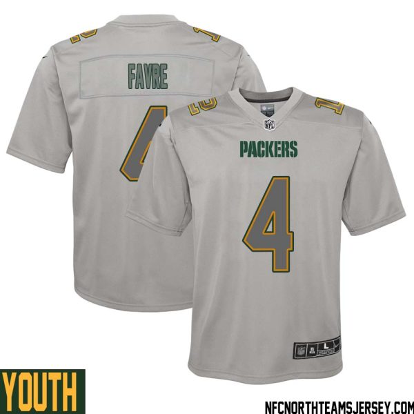 Brett Favre No 4 Green Bay Packers Atmosphere Jersey Grey Youth – Replica