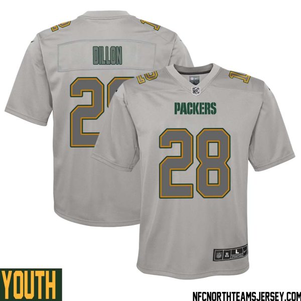 Aj Dillon No 28 Green Bay Packers Atmosphere Jersey Grey Youth – Replica