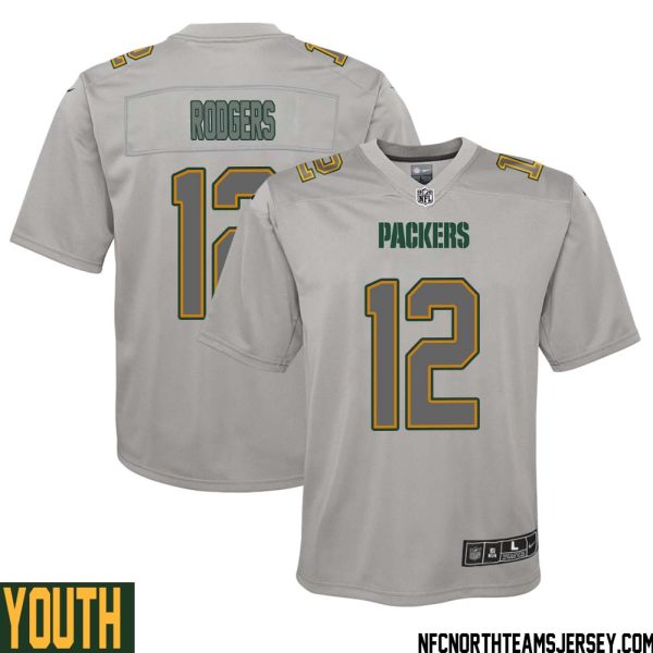 Aaron Rodgers No 12 Green Bay Packers Atmosphere Jersey Grey Youth – Replica