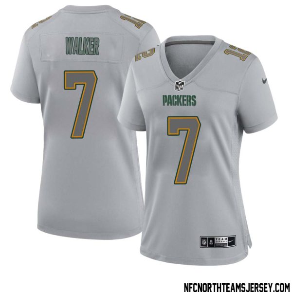 Quay Walker No 7 Green Bay Packers Atmosphere Jersey Grey Womens – Replica