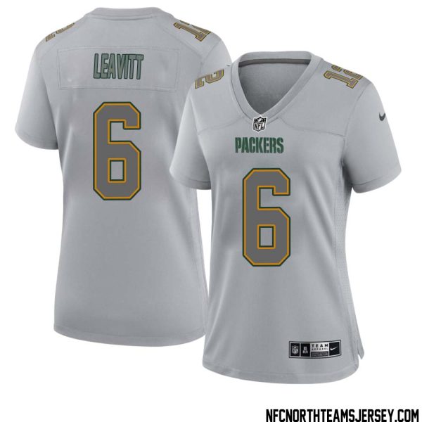 Dallin Leavitt No 6 Green Bay Packers Atmosphere Jersey Grey Womens – Replica
