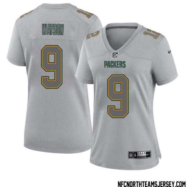 Christian Watson No 9 Green Bay Packers Atmosphere Jersey Grey Womens – Replica