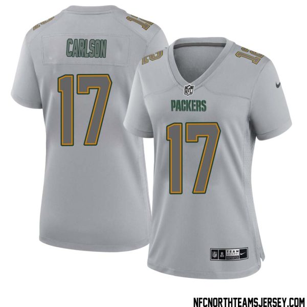 Anders Carlson No 17 Green Bay Packers Atmosphere Jersey Grey Womens – Replica