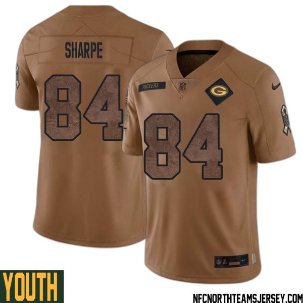 Sterling Sharpe No 84 Green Bay Packers 2023 Salute To Service Limited Player Jersey Youth Brown – Replica
