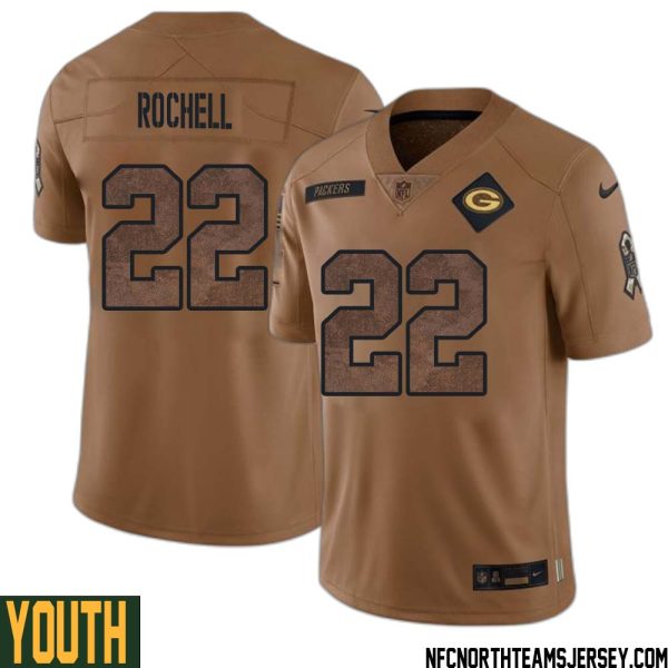 Robert Rochell No 22 Green Bay Packers 2023 Salute To Service Limited Player Jersey Youth Brown – Replica