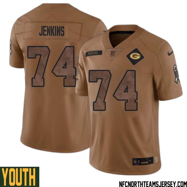 Elgton Jenkins No 74 Green Bay Packers 2023 Salute To Service Limited Player Jersey Youth Brown – Replica