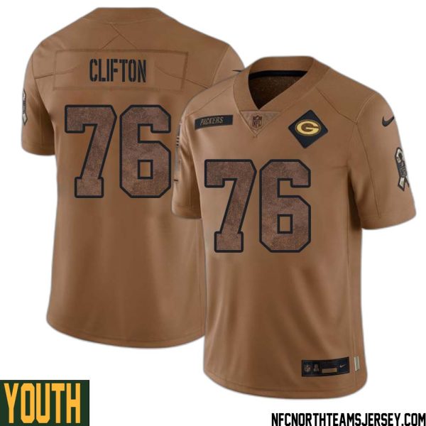 Chad Clifton No 76 Green Bay Packers 2023 Salute To Service Limited Player Jersey Youth Brown – Replica