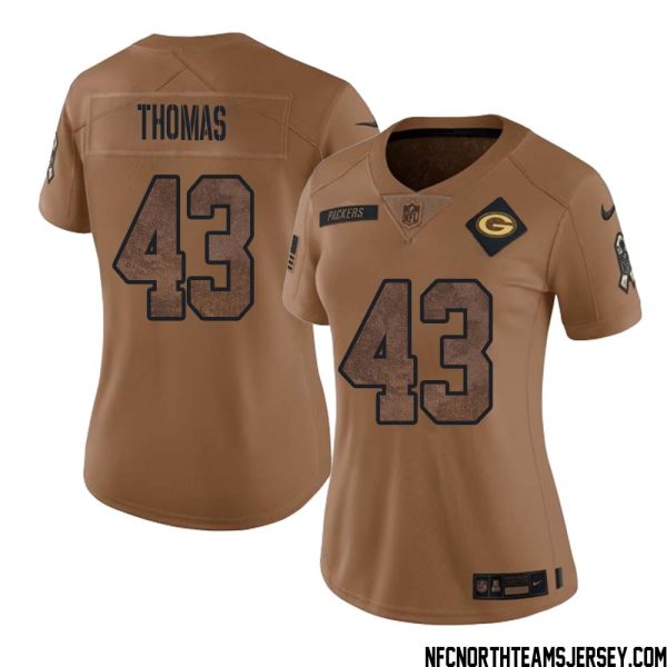 Kiondre Thomas No 43 Green Bay Packers 2023 Salute To Service Limited Player Jersey Women Brown – Replica