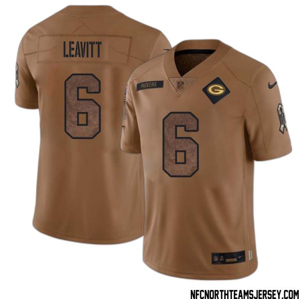 Dallin Leavitt No 6 Green Bay Packers 2023 Salute To Service Limited Player Jersey Men Brown – Replica