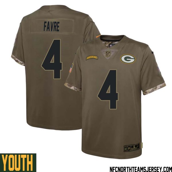 Brett Favre No 4 Green Bay Packers 2022 Salute To Service Limited Player Jersey Youth – Replica