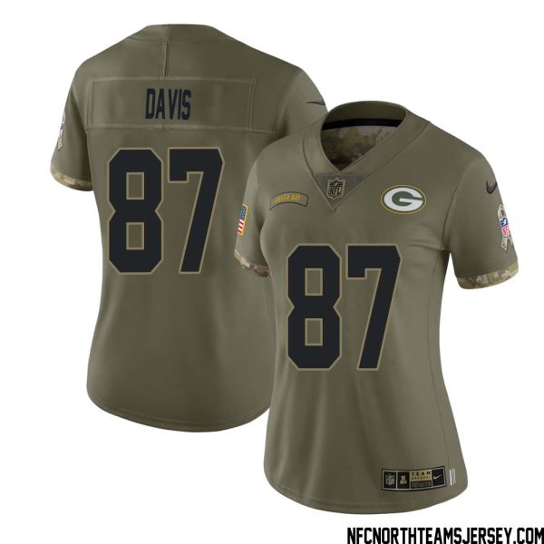 Willie Davis No 87 Green Bay Packers 2022 Salute To Service Limited Player Jersey Womens – Replica