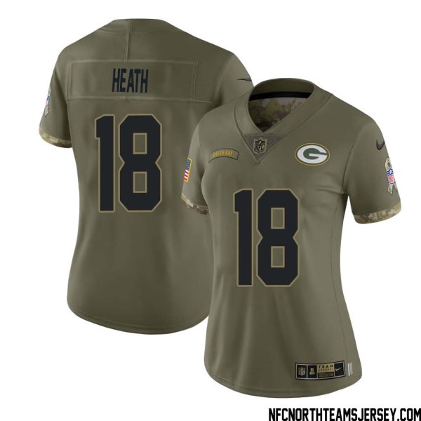 Malik Heath No 18 Green Bay Packers 2022 Salute To Service Limited Player Jersey Womens – Replica