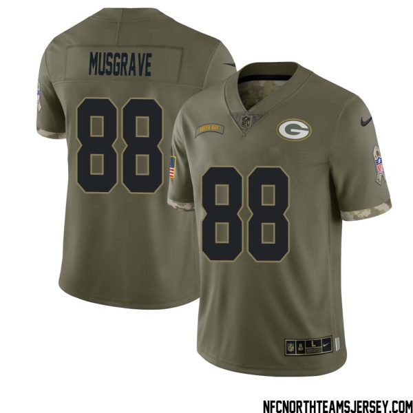 Luke Musgrave No 88 Green Bay Packers 2022 Salute To Service Limited Player Jersey Mens – Replica