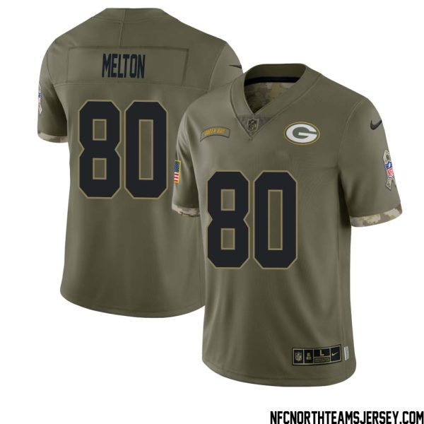 Bo Melton No 80 Green Bay Packers 2022 Salute To Service Limited Player Jersey Mens – Replica