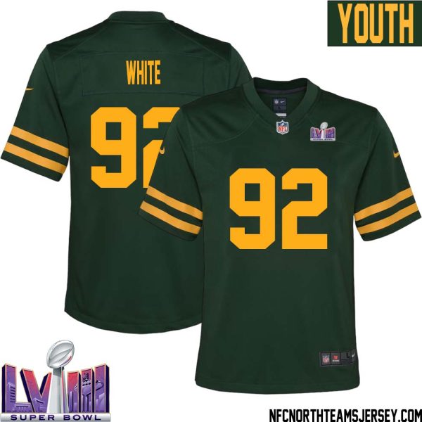 Reggie White No 92 Green Bay Packers Super Bowl Lviii Alternate Green Jersey For Youth – Replica