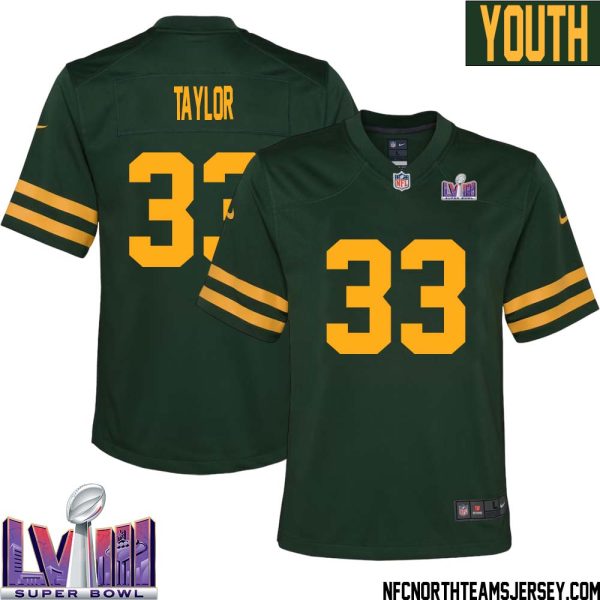 Jim Taylor No 33 Green Bay Packers Super Bowl Lviii Alternate Green Jersey For Youth – Replica