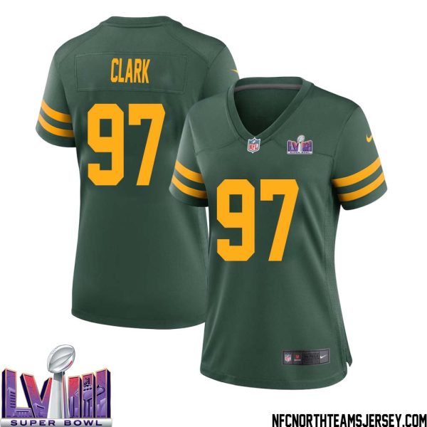 Kenny Clark No 97 Green Bay Packers Super Bowl Lviii Alternate Green Jersey For Women – Replica