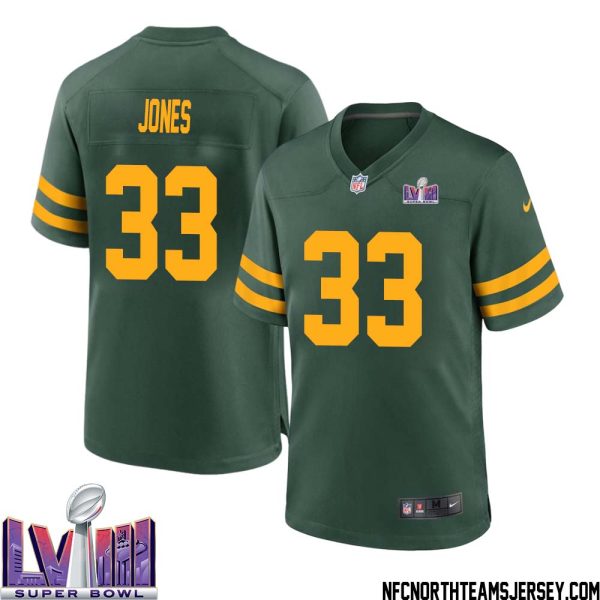 Aaron Jones No 33 Green Bay Packers Super Bowl Lviii Alternate Green Jersey For Men – Replica