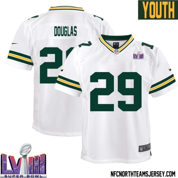 Rasul Douglas No 29 Green Bay Packers Super Bowl Lviii Away Game Jersey Youth White – Replica