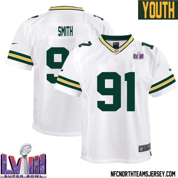 Preston Smith No 91 Green Bay Packers Super Bowl Lviii Away Game Jersey Youth White – Replica